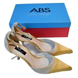 ABS by Allen Schwartz Caramel/ Gold Suede Ankle Strap Heels 10B - MSRP $140.00